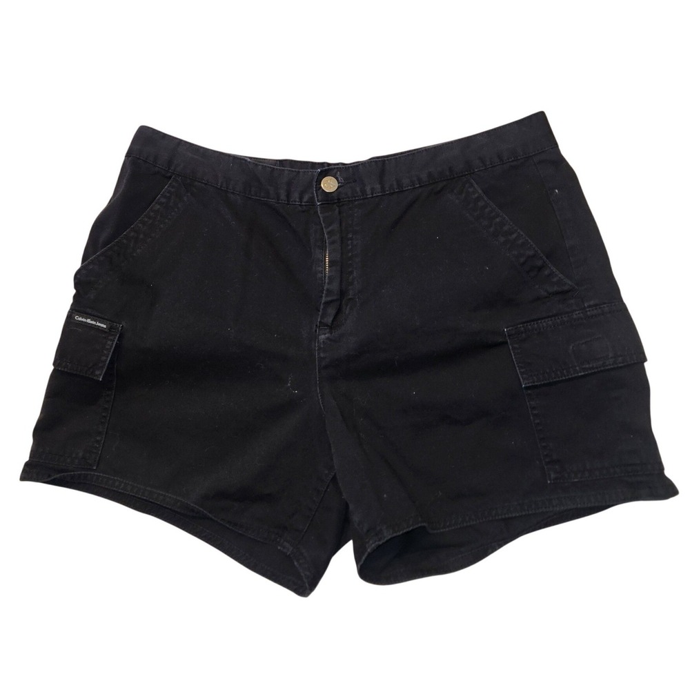Calvin Klein Jeans Black Cargo Shorts Size 14 Cotton Utility Twill Mid Rise